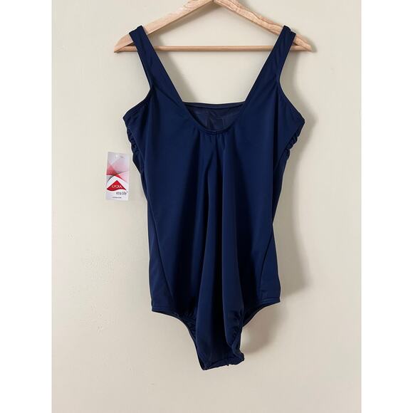 NEW NWT Land's End Navy 12 Swimsuit Tummy Control Scoop Neck Sporty One Piece - Picture 5 of 7